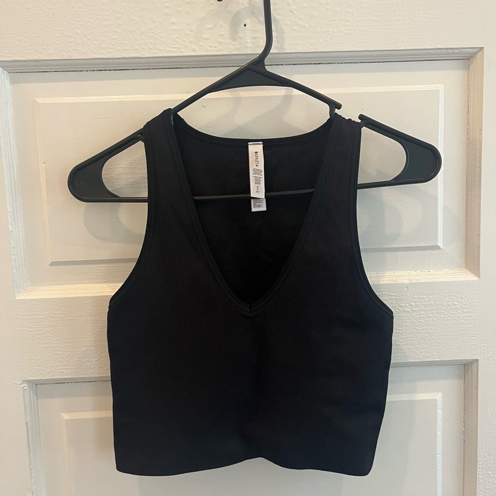 Black Athleta Aurora cropped workout top